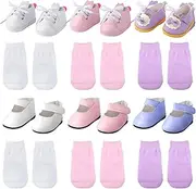 12 Pcs 18 Inch Girl Doll Accessories 18 Inch Doll Shoes Socks Accessories Sneakers Imitation Leather Shoes for Doll Clothing Pre Kindergarten Toys