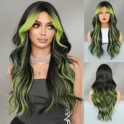 Long Wavy Wig with Curtain Bang Wig Synthetic Heat Resistant for Women Daily Party Used Christmas Party Wigs St.Patrick's Day Wigs