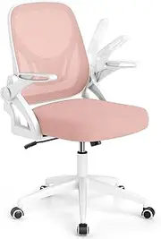 Giantex Mesh Office Chair, Ergonomic Computer Desk Chair with Lumbar Support & Flip-up Arms, Height Adjustable Swivel Task Chair with Rolling Casters for Work & Study (Pink + White)
