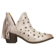 Corral Boots Studded Fringe Pointed Toe Cowboy Booties Womens Beige Casual Boots