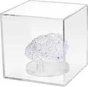 Kcgani 3 Pegs Round Display Easel Stands with Transparent Acrylic Box, Multiple Decoration Storage Case, Small Items Stands for Displaying Collectible Stone Rock Mineral Geodes (Medium-4x4x4in, 1Pcs)