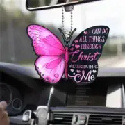I Can Do All Things Through Christ Pink Butterfly Acrylic Hanging Ornament