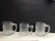 1993 The FLINTSTONES Collectible McDonalds Set 3 Frosted Glass Mugs NEW