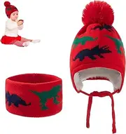 [DuBom] Baby Winter Hat Scarf Set Boys Fleece Lining Earflap Hat Neck Warmer Scarf Toddler Kids Warm Beanie Cap for 0-3 Years