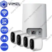 WIFI Security Cameras System NVR ALARM Battery Wireless 64GB 4 Camera QHD 2K