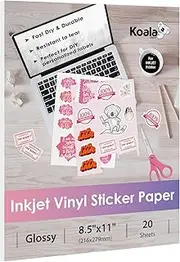 Koala Vinyl Sticker Paper Glossy Printable Label Waterproof 8.5x11 Inches Full Sheet for Inkjet Printer 20 Sheets