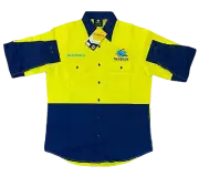 CRONULLA SHARKS NRL LOGO NAVY/YELLOW LONG SLEEVE SHIRT TRADESMEN TRADIE WORKWEAR