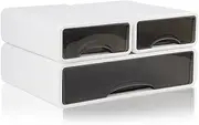 Stackable Desk Organizer, FHDUSRYO Large Desktop Storage Box with 3 Drawers, 13” Wide Letter Size Desk Organizer and Accessories, Plastic Drawer Organizer for Office, Document, Makeup (White, 3Pcs)