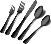 Black Cutlery Set, 10-Piece Stainless Steel Cutlery Set, Knife, Fork, Spoon, Cutlery, Mirror Finish