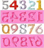 OBTANIM Silicone Number 0-9 3D Embossed Fondant Chocolate Mold with Stick Hole for Birthday Cake Decorating DIY Baking, Pink