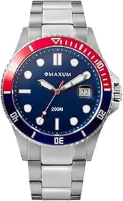 [MAXUM] Men's Prince Stainless Steel Case, Blue Dial, Stainless Steel Bracelet MW23100G02 Sport Watch, Blue/Silver, 42mm
