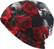 [CADREWY] Skull and Red Rose Print Comfortable Unisex Adult Men Knit Hat Stylish Beanie for Winter Running Outdoor, Black, One Size, Black, One Size