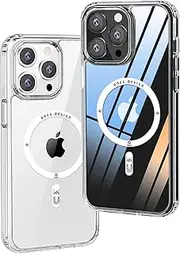 [ONES] Hard Hybrid Magnetic Case Compatible with iPhone 15 Pro Max Case MagSafe, Military Grade Protection, Shockproof Airbag, Scratch-Resistant, Qi Wireless Charging, Anti-Yellow Silicone Cover, Clear