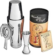 Mixology Cocktail Shaker Boston Shaker Set Professional Weighted Martini Shakers, Strainer and Japanese Jigger, Portable Bar Set for Drink Mixer Bartending, Exclusive Recipes Cards (Silver)
