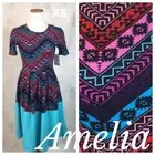 X-Small LuLaRoe Amelia NWT blue chevron purple pink red black aztec dress dipped
