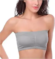 [Generic] Women's Tube Top Double Removable Strapless Size Padded Bandeau Bra Stretchy Women Top Plus Tight Tube Top Bra