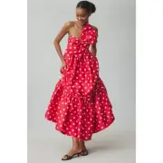 nwt ANTHROPOLOGIE ATSU sz S Sally Bow Midi Dress in Red white polka dot motif
