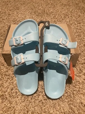 Wonder Nation Size 6 Womens Light Blue Slide Sandals