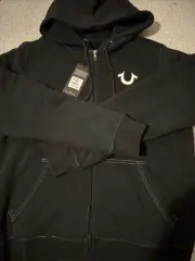 True Religion FullZip Hoodie Jet-Black Sherpa Lined Size Medium 159$ NWT