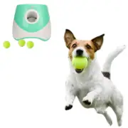 Dog Ball Launcher Thrower Automatic Tennis Fetch Throwing Machine with 3 Balls-Green