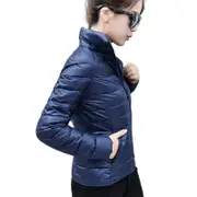 Nevenka Womens Lightweight Puffer Jacket Winter Stand Collar Short Coat-Navy Blue