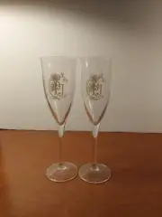 Vintage Champagne Flutes Gold PJ Perrier Jouet France- Signed Set Of 2- New !!