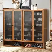 Oikiture Shoe Rack Cabinet 7-Tier Shoe Storage Cabinet with 4 Door and Open Shelf for Closet Hallway Bedroom Entryway Brown