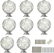 Sumnacon 8 Pcs 1.6 inch Clear Crystal Glass Door Knobs Round Diamond Wardrobe Doorknob/Crystal Drawer Knobs/Cabinet Cupboard Pull Knobs/Door Pull Handle with Screws with 3 Kinds Screws