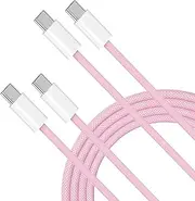 USB C to USB C Cable, 2 Pack 6FT iPhone 16 Charger Cord, 60W Nylon Braided Type C Charger Fast Charging Cable Compatible for iPhone 16/16 Plus/16 Pro/16 Pro Max/15/15 Plus/15 Pro/15 Pro Max, Pink