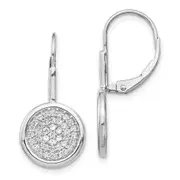 14k White Gold Real Diamond Fancy Circle Leverback Earrings