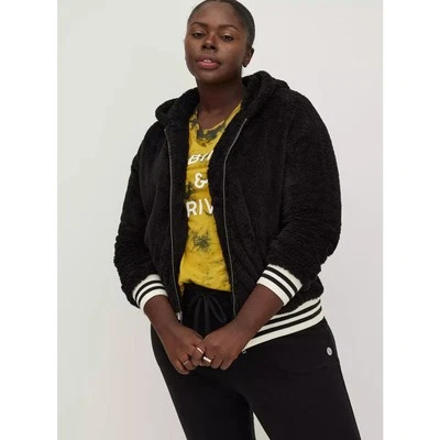 Torrid Black Faux Fur Varsity Bomber Jacket Womens Size 2X NWT