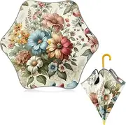 [ODAWA] Floral Beige Kid Umbrella Stick Umbrella with Classic J Hook Curved Handle Uv Umbrellas for Sun Protection