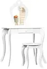 Kids Vanity Dressing Table Stool Set with Mirror Drawer, 2 in 1 Children Dres...