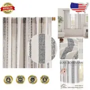 Elegant Light-Filtering Bohemian Curtains 63” Long - 2 Panel Set, Beige & Black