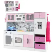 Costway Super Kitchen Playset Chef Pretend Play Toys Set w/Accessories Boys Girls Cooking Pink