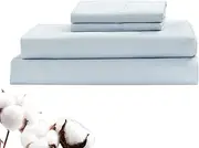 LINENOVA Luxury 100% Natural Cotton Bed Sheet Set - 40cm Deep Pocket Fitted Sheet & Flat Sheet & 1 Pillowcase - 3 Piece (Single Size,Light Blue)
