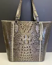 Brahmin ASHER Shoulder Bag Tote ELMWOOD PADUA Moss Green Beige Croc-Embossed NEW