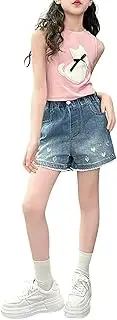 [Generic] Denim Shorts for Grils Fashion Love Leisure Style Trendy Breathable Pants Elasticity Comfy Fashion Toddler Trousers