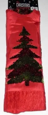Christmas Tree Skirt 50 inches Red w/ Red & Green Sequins, New w/Tag