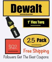 25 Bulk Pack Square SQ2 1in. DEWALT Flextorq IMPACT READY Robertson #2