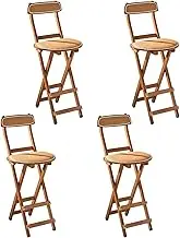 4 Folding Chairs with Padded Seats, Bamboo Frame and Braided Rattan Seat and Backrest, Suitable for Indoor, Outdoor, Patio, Wedding, Office and Events (Brown Medium