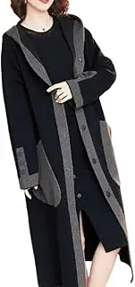 [PTBNRDC] Women's Color Matching Open Front Oversized Hooded Long Cardigan Sweaters with Pockets