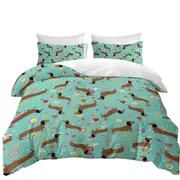 Pattern of Heart Flower and Dachshund Quilt Cover