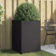 vidaXL Rectangular Planter - Cold-Rolled Steel Black Garden Container 52x48x75 cm - Outdoor/Indoor Raised Flower Box, Durable Metal Frame