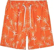 [CALBOUNT] Boys' Swimming Shorts Printed Quick Dry Swim Shorts with Inner Shorts, Orange Cocoa, 146-158