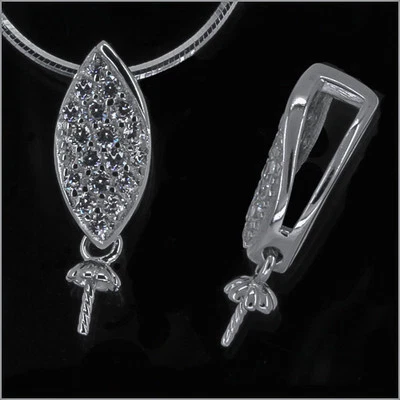 Sterling Silver CZ Marquise Pearl Pendant Bail Connector with Cup Pin #97160