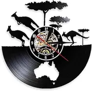 PODODO Australia Kangaroo Clock Australian Continent Map Vinyl Record Wall Clock Australia Map Vinyl Record Wall Art AU Travel Gift Without LED