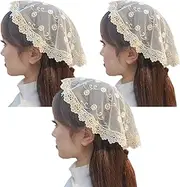 [YuRongsxt] 3 Pcs Lace Chapel Cap Veil Mantilla Veil Round Head Coverings for Church Lace Chapel Cap Latin Mass M33