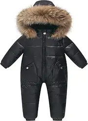 [Fewlby] Baby Snowsuit Infant Baby Boys Girls Romper Winter Down Jacket Hooded Outwear Toddler Jumpsuit, 9-21 Months