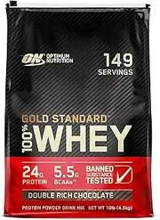 Optimum Nutrition Gold Standard 100% Whey Protein Powder, Double Rich Chocolate, 4.55 Kilograms